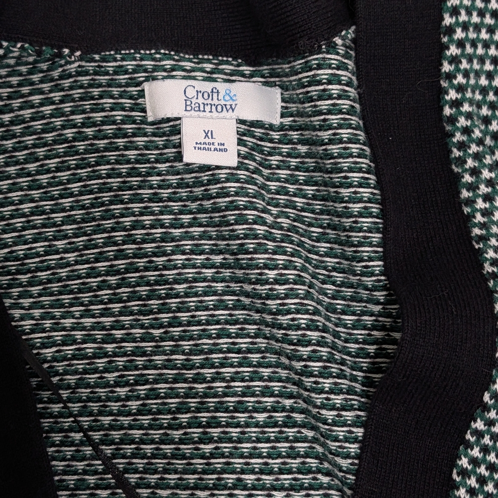 Croft & Barrow Black Trim White Pattern Cardigan - Picture 3 of 3